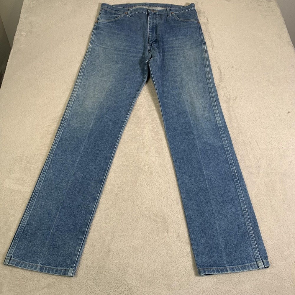 Vintage Wrangler 13MWZ Jeans Mens 36x36 Blue Regular Straight Zip Fly Cowboy Cut